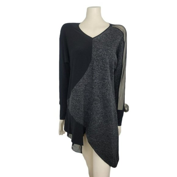 Sympli Tangent Tunic Sweater Mixed Media Lagenlook Hem Mesh Sleeve Knit Top 6-8 - Picture 3 of 12